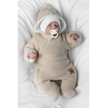 Kojenecká kombinéza Zimní pletená kombinézka/overálek s kapucí Baby Nellys - béžová, capuccino, vel. 62