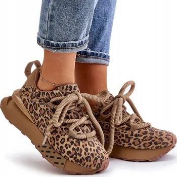 Dámské tenisky DÁMSKÉ SEMIŠOVÉ TENISKY NA PLATFORMĚ S PANTERKOU ARTIKER 54C1463 HNĚDÉ 40