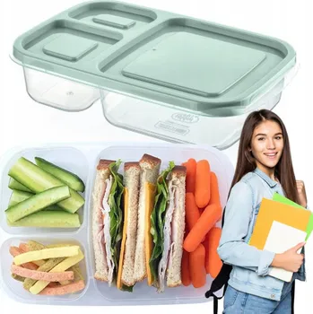 Svačinový box DĚLENÝ OBĚDOVÝ BOX S 3 PŘIHRÁDKAMI SNÍDAŇOVÝ BOX LUNCHBOX NA JÍDLO OBĚD