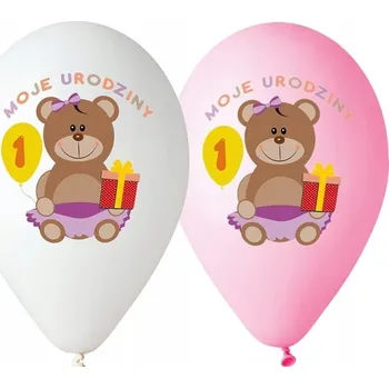 Balónek Balónky Moje 1. narozeniny s medvídkem, bílo-růžové, 30 cm, 5 ks