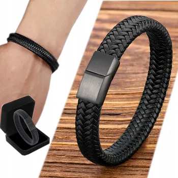 Náramek PÁNSKÝ KOŽENÝ NÁRAMEK ČERNÝ KOŽENÝ NÁRAMEK TITANOVÝ