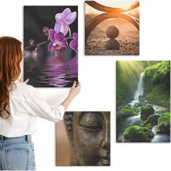 Obraz Sada obrazů do ložnice Květiny ve vodě vodopád Buddha 4 kusy