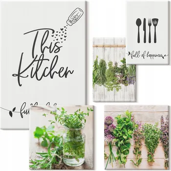 Obraz Sada obrazů pro dekoraci kuchyně - Bylinky a vaření 5 kusů