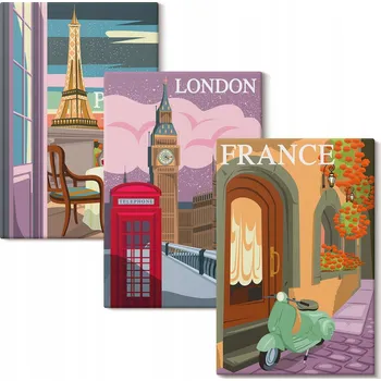 Obraz Sada obrazů na zeď Výhledy Paříž Londýn retro 3x 20x30 cm
