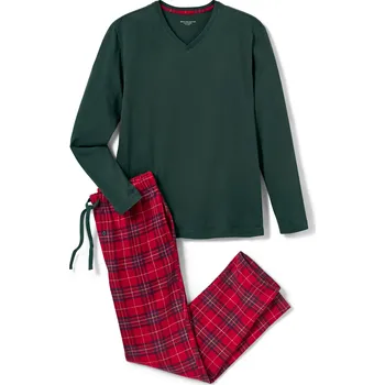 Pánské pyžamo 690977 - Tchibo - Pyžamo s flanelovými kalhotami - pro muže - vel. M 48/50 - barva: modrá/kostkovaný