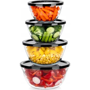 4x KUCHYŇSKÁ miska skleněné víčko sada kuchyňských misek 0,75 l, 1 l, 1,5 l, 2 l