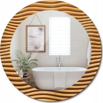 Zrcadlo Stylové kulaté zrcadlo na zeď s potiskem na skle, dřevěný rám Vlna, průměr 70 cm