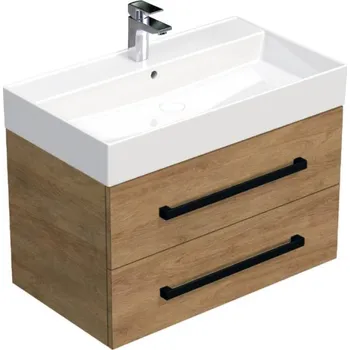 Ložnice Swiss aqua technologies Koupelnová skříňka s černou úchytkou a umyvadlem SAT Cube Way 80x53x46 cm dub Hickory mat CUBE46C803DHSAT