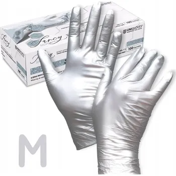 Vyšetřovací rukavice PERLEŤOVÉ NITRILOVÉ RUKAVICE UNIGLOVES STŘÍBRNÉ M 100KS
