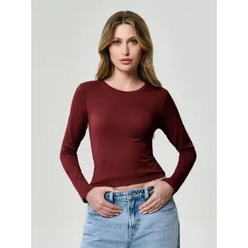 Dámské tričko Sinsay - Hladká halenka s&nbsp;dlouhými rukávy - burgundy - 477EU-83X - 477EU-83X-M