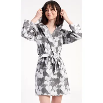 Dámské noční prádlo Vienetta Dámský župan krátký s kapucí Srdce Barva: Šedá, Velikost: S