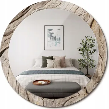Zrcadlo Zrcadlo s potiskem do koupelny, kuchyně, předsíně, Prasklé dřevo, průměr 90 cm