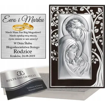 Obraz STŘÍBRNÝ OBRAZ Svatá Rodina na SVATBA KŘEST Gravírování ELEGANTNÍ PAMÁTKA