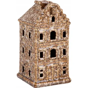 Obraz Keramický hnědý domeček s LED osvětlením CRISPO, 7x7x14 cm HOMLA