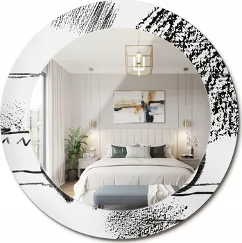 Zrcadlo Kulaté nástěnné dekorativní zrcadlo v skleněném rámu, design graffiti, průměr 60 cm