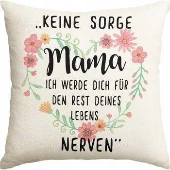 Povlak na dekorativní polštářek Povlak na polštář s nápisem v němčině, lněný, 45x45 cm – pro maminku