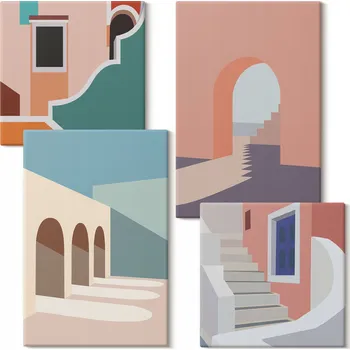 Obraz Sada obrazů na plátně Set Pastelové minimalistické grafiky 4 kusy