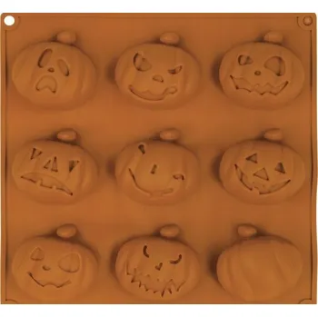 Forma na pečení FORMA NA SUŠENKY 9 DYŇOVÝCH DÝNÍ ORANŽOVÁ VYKRAJOVÁTKO HALLOWEEN 24X25 CM