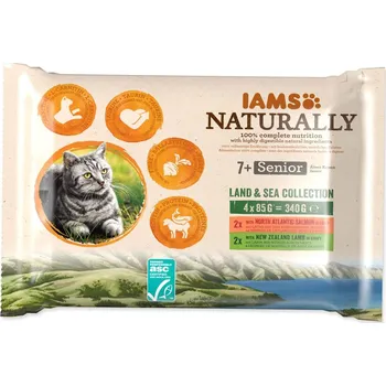 Krmivo pro kočku Kapsičky IAMS Cat Naturally Senior výběr z mořských a suchozemských mas v omáčce multipack 340g
