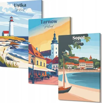 Obraz Sada obrazů na plátně Galerie Pohledy na města Ustka Tarnów Sopot 30x20 cm
