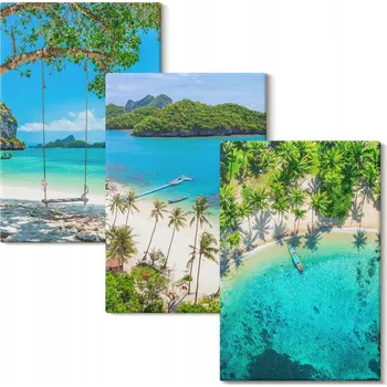 Obraz Vícedílný Obraz Na Plátně Set Pláže palmy čistá voda 3x 40x60 cm