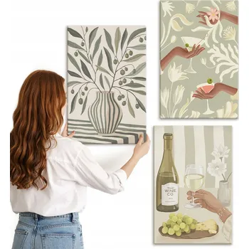 Obraz Obraz Na Plátně Sada obrazů Květiny, olivy, koktejly v rustikálním stylu 3x 40x60 cm