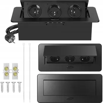 Elektrická zásuvka Nábytková zásuvka Virone černá, 3 zásuvky s uzemněním, rozebíratelná