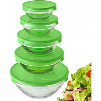 SADA SKLENĚNÝCH KUCHYŇSKÝCH MISEK S VÍČKY 5 KS