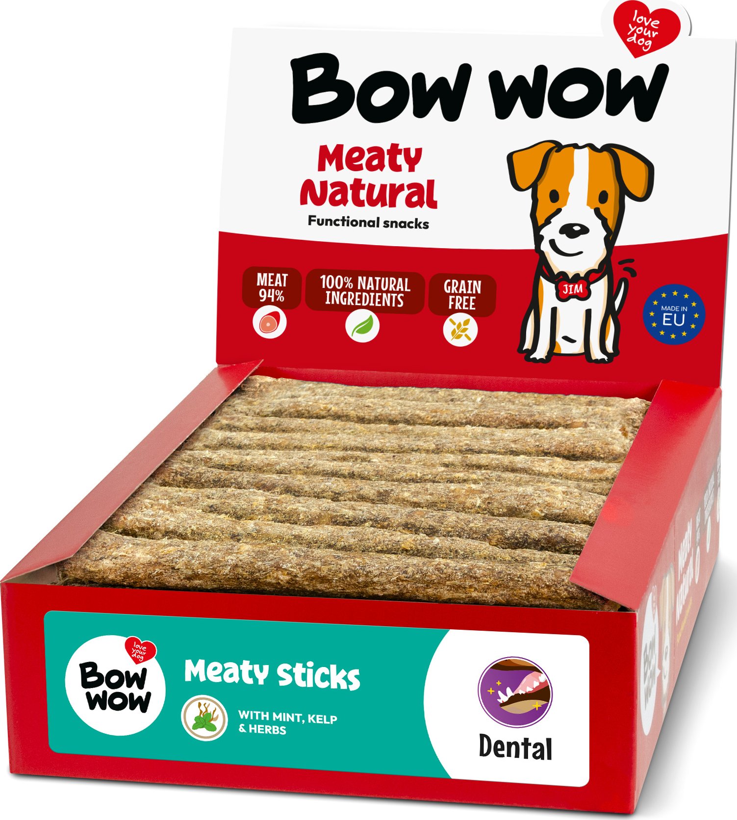 Dentální tyčinky Bow wow - naturální masové, 50ks
