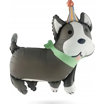 Balónek Fóliový balónek Pes Husky v narozeninové čepici – 66 x 59 cm