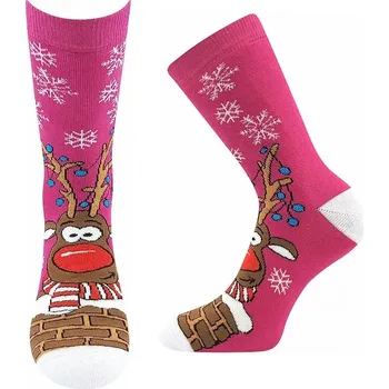 Dámské punčochy Vánoční froté ponožky Rudy - 27-34 / růžová