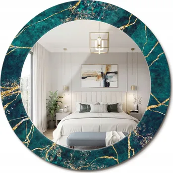 Zrcadlo Zrcadlo se skleněným ozdobným rámem s potiskem Zelený mramor, průměr 60 cm