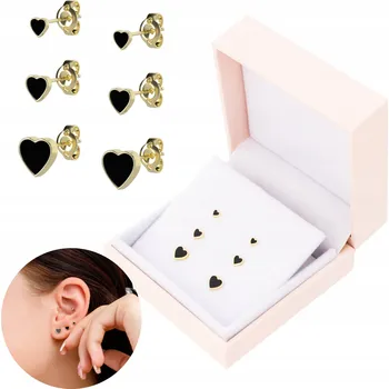 Náušnice Fraise Stříbrné 925 pozlacené náušnice puzetky Srdíčka 3 velikosti ČERNÉ