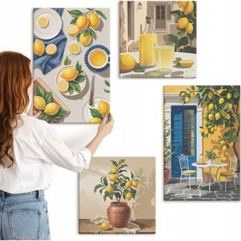 Obraz Sada nástěnných dekorací - Obrazy Citronová zahrada s nápoji, 4 kusy