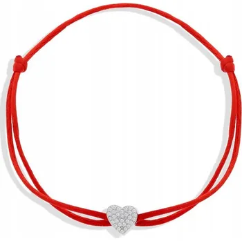 Náramek Dámský náramek na červené šňůrce se srdíčkem a Zirkony, stříbro ryzost 925