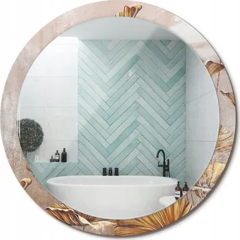 Zrcadlo Stylové kulaté zrcadlo na zeď s potiskem Boho listy průměr 100 cm