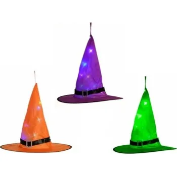 Party dekorace CHAKS Čarodějnický klobouk svíticí k zavěšení 38 x 35 cm mix barev 1 ks