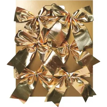 Vánoční dekorace Textilní mašle na platíčku - zlatá - 8 cm - 6 ks - 18029