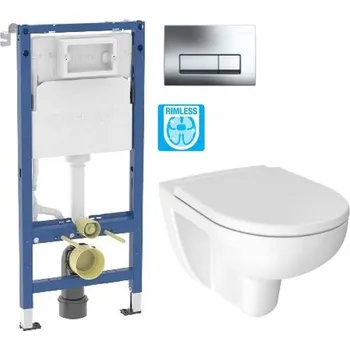 WC sada GEBERIT DuofixBasic s chromovým tlačítkem DELTA51 + WC JIKA LYRA PLUS RIMLESS + SEDÁTKO DURAPLAST 458.103.00.2 51CR LY1