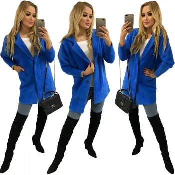 Dámský kabát Soprato dámský kabát modrý oversize bez kapuce 7108 jarní podzimní kabát alpaka dámský univerzální velikost