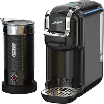 Kávovar HiBREW H2B 5v1 vícekapslový kávovar 20Bar s pěničem mléka na horkou i studenou kávu kompatibilní s DG, Nes kapslemi, ESE Pod a mletou kávou černá