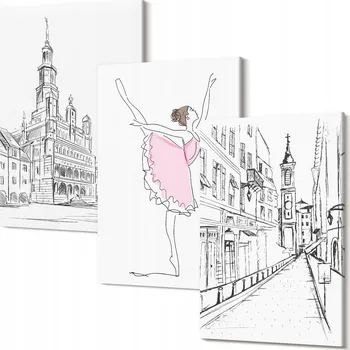 Obraz Sada obrazů do obýváku: Stylové baletky a architektura, 30x20 cm