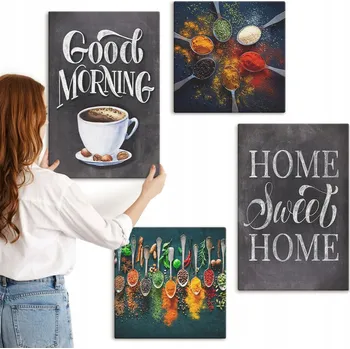 Obraz Sada nástěnných dekorací Galerie Koření káva šálek bylinky 4 kusy