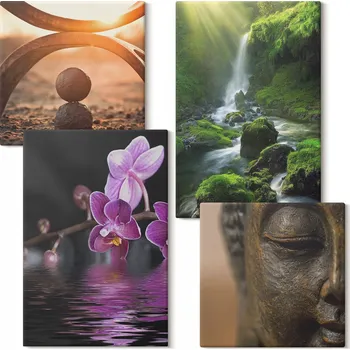 Obraz Sada obrazů pro dekoraci Galerie Květiny ve vodě vodopád Buddha 4 kusy