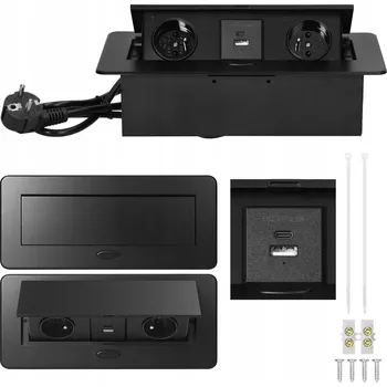 Elektrická zásuvka Zásuvka, prodlužovací kabel, USB do desky stolu Virone černá