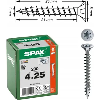 Vrut SPAX UNIVERZÁLNÍ VRUTY WIROX ZAPUŠTĚNÁ HLAVA 4X25MM 200KS