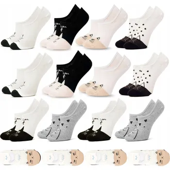 Dámské ponožky 12x Bavlněné Veselé Kotníkové Ponožky Ponožky s Vtipnými Kočkami