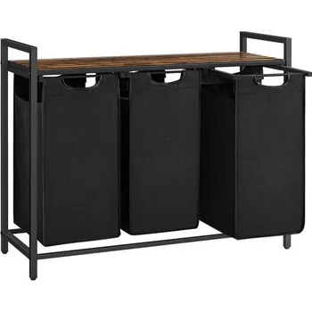 Koš na prádlo Designový rustikální koš na tříděné prádlo se stolkem černá / tmavě hnědá, 3x38 L