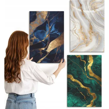 Obraz Sada obrazů do kanceláře Abstraktní modro-zelené vzory 3x 40x60 cm