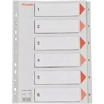 Číselné ZÁLOŽKY / ODDĚLOVAČE do pořadače A4 plastové 1-6 ESSELTE